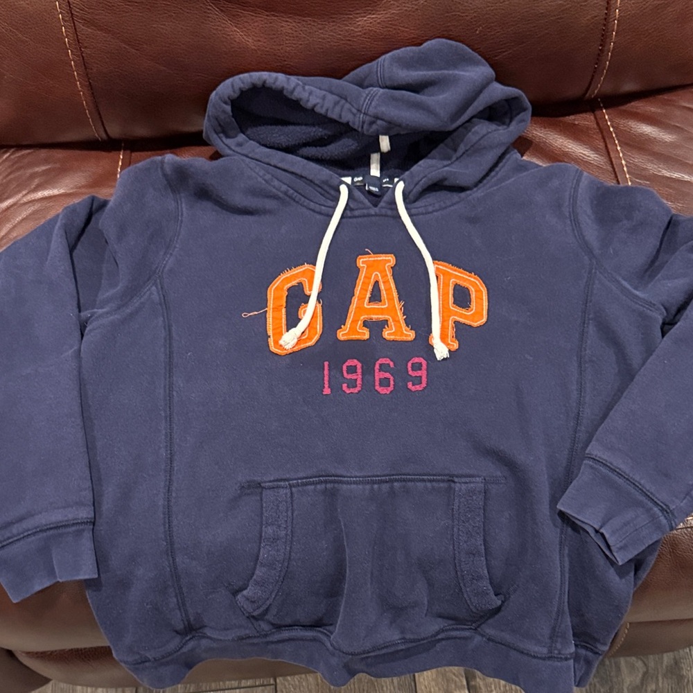 GAP Navy Hoodie with Cream, Orange and Maroon Accents